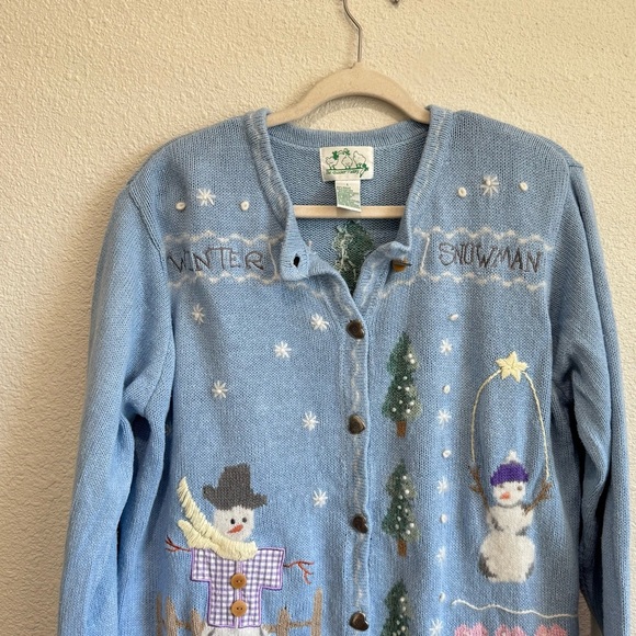The Quacker Factory Women’s Large Winter Snowman Knitted Cardigan VTG Cabincore - Picture 2 of 10